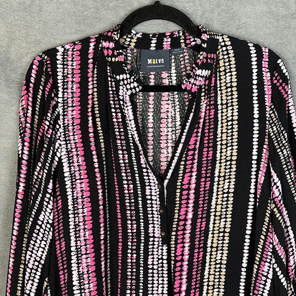 Maeve Anthropologie Top Womens Medium Black V Neck Long Sleeve Preppy Career - Picture 2 of 14